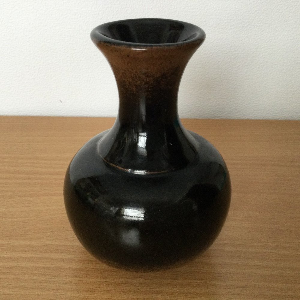 Vintage pic USA pottery Black Brown Glazed small vase